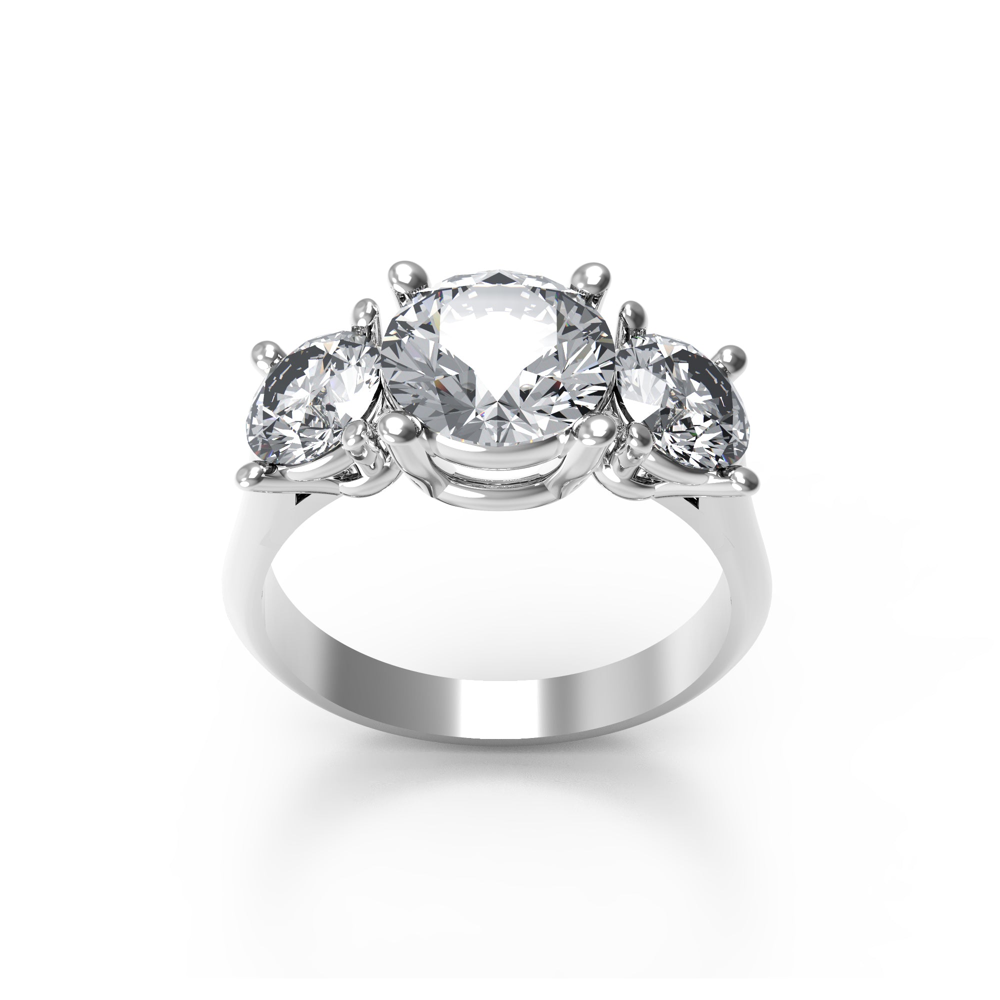 Fede nuziale rotonda con tre pietre Moissanite RKC, argento 925, placcato oro rosa 14 carati, peso 2,70 g, larghezza 2,60 mm