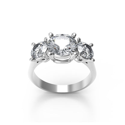 Fede nuziale rotonda con tre pietre Moissanite RKC, argento 925, placcato oro rosa 14 carati, peso 2,70 g, larghezza 2,60 mm