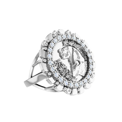 RKC Moissanit-Rundschliff-Panda-Münzring für Damen, 925er Silber, 14 Karat Gelbgold vergoldet, Gewicht 5 g, Breite 2,30 mm