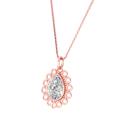 RKC Moissanite/ CZ Golden Pear Shape Pendant with Link Chain 14k Yellow Gold Plated Weight gm