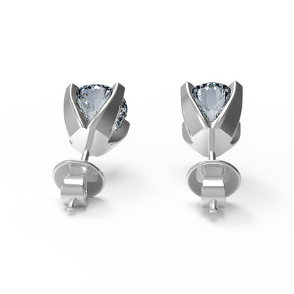 RKC 925 Sterling Silber Unisex-Ohrstecker mit vier Zinken, 14 Karat Gelb, Produktgewicht: 1,60 GM, Höhe: 5,50 mm