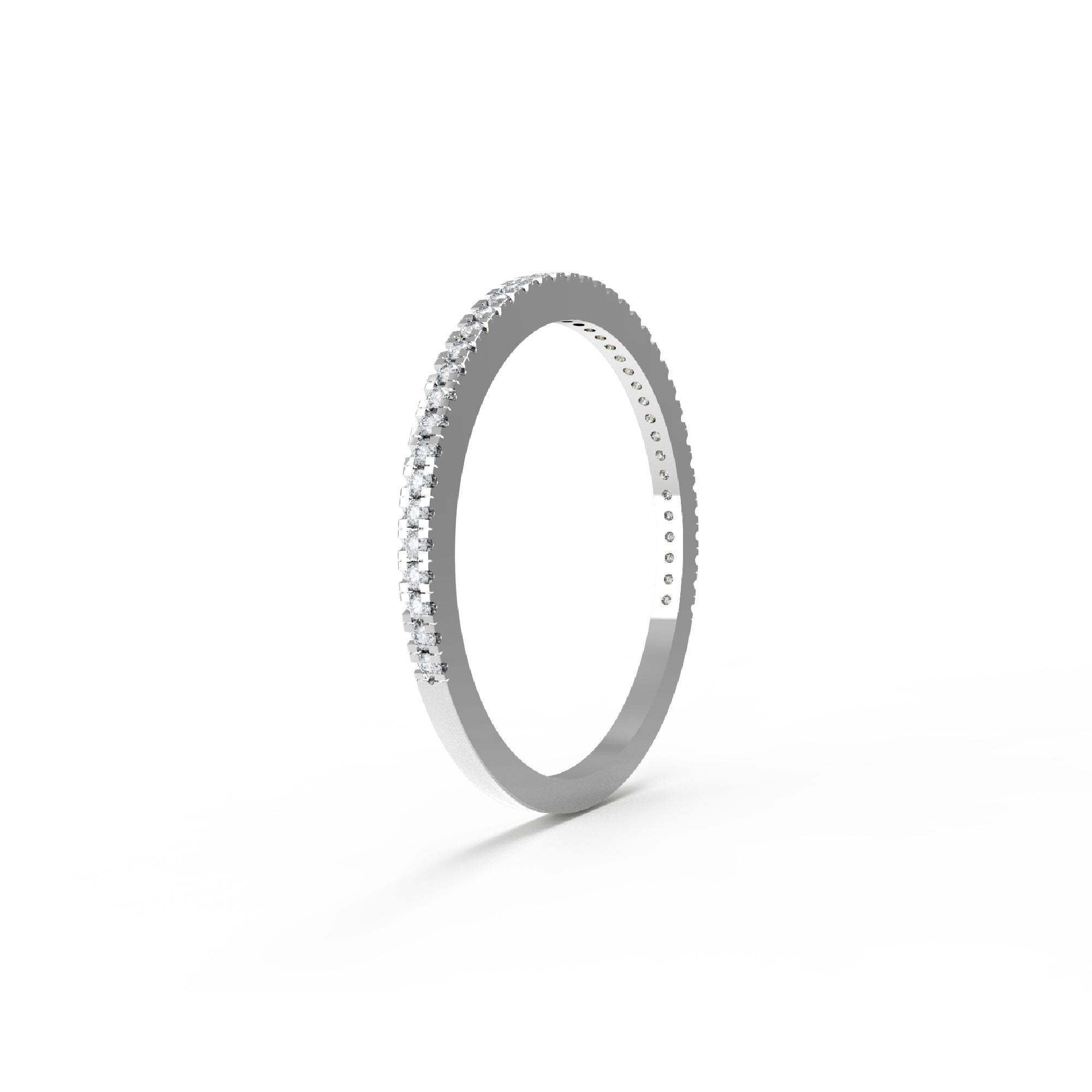 RKC Runder Moissanit-Ring aus 925er-Sterlingsilber, halbe Ewigkeit, stapelbarer Bandring für Damen, 925er-Silber, 14 Karat Roségold vergoldet, Gewicht 1,10 g, Breite 1,30 mm