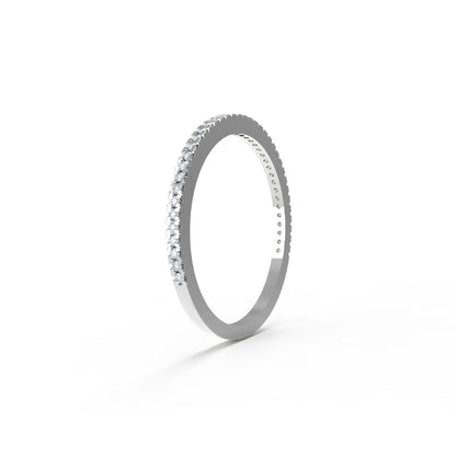 RKC Runder Moissanit-Ring aus 925er-Sterlingsilber, halbe Ewigkeit, stapelbarer Bandring für Damen, 925er-Silber, 14 Karat Roségold vergoldet, Gewicht 1,10 g, Breite 1,30 mm
