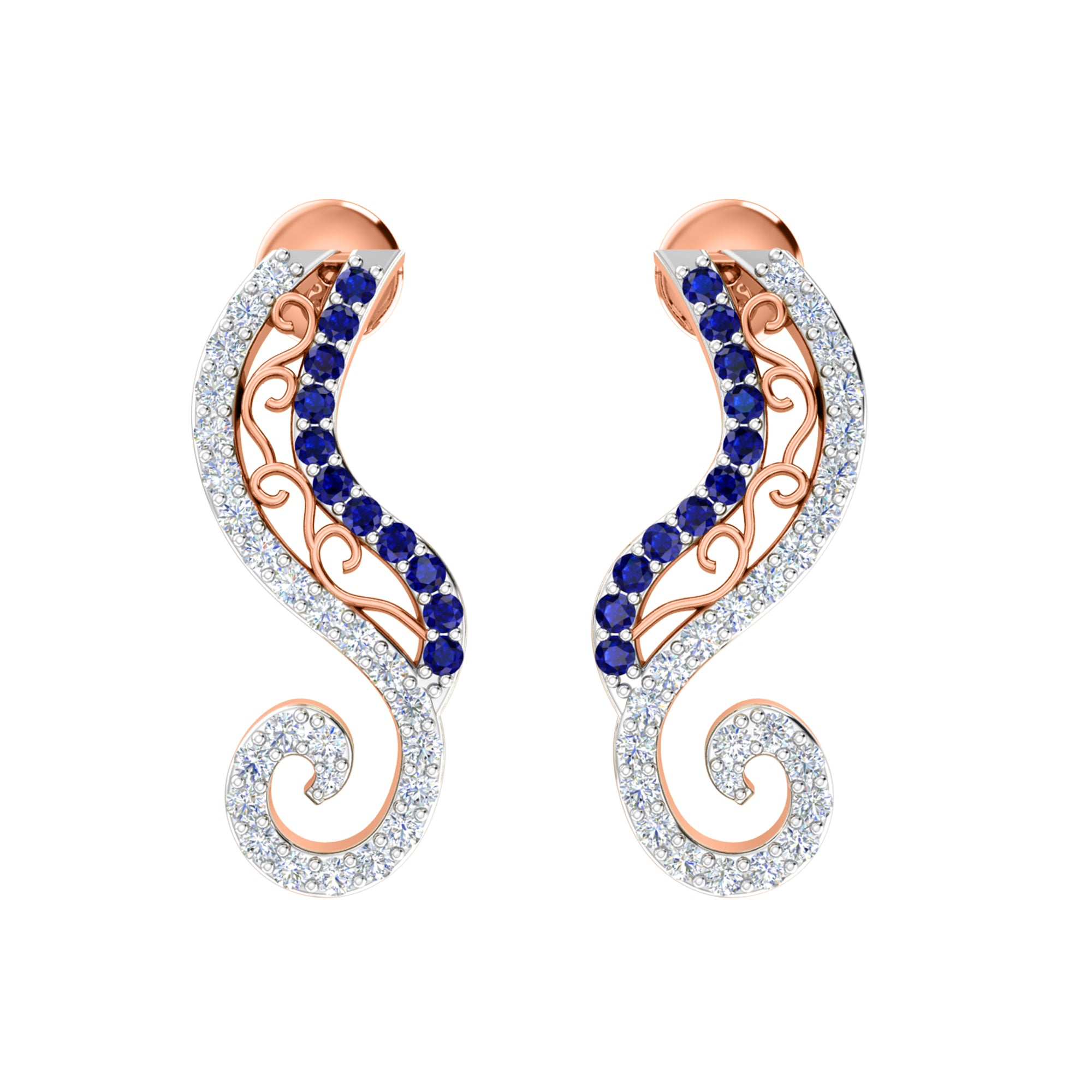 Orecchino da donna con perno in argento sterling RKC 925 bianco 14k su peso 3,00 g, altezza 20,50 mm