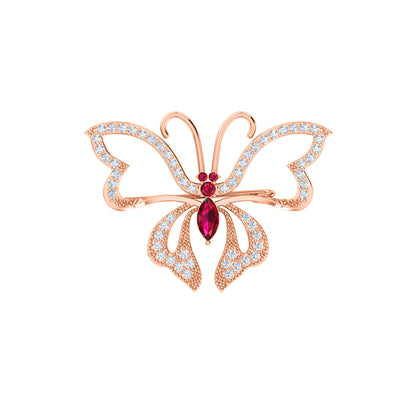 Spilla a farfalla in argento sterling 925 con moissanite da 0,96 ct, prodotto placcato in oro rosa 14 carati, peso 4,00 g