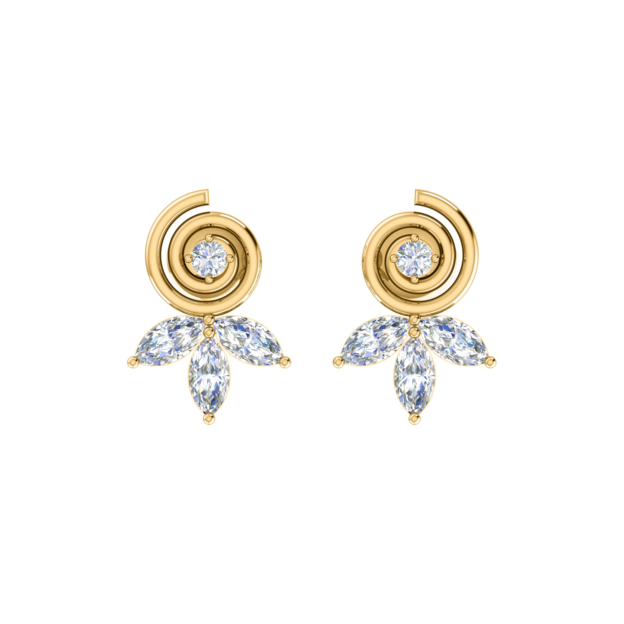 RKC Damen-Ohrring „Blume“ aus 925er-Sterlingsilber, 14 Karat Gelbgold mit einem Gesamtgewicht von 1,40 g, Höhe 11,40 mm