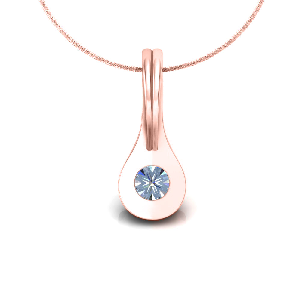Ciondolo in moissanite con goccia d'argento da matrimonio solitario RKC da 0,25 CT, placcato in oro rosa 14 carati, peso 3,00 g, altezza 14,00 mm