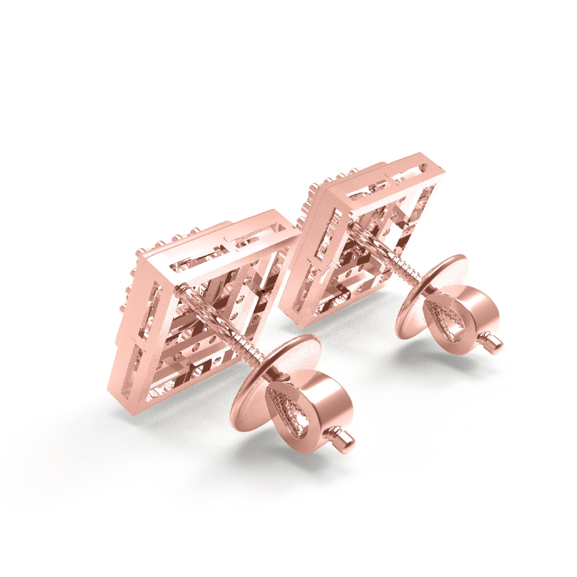 RKC 925 Sterling Silber Rundschliff kleiner quadratischer Ohrstecker, 14 Karat Rose über Produktgewicht 2,30 GM, Steinhöhe 9,00 mm