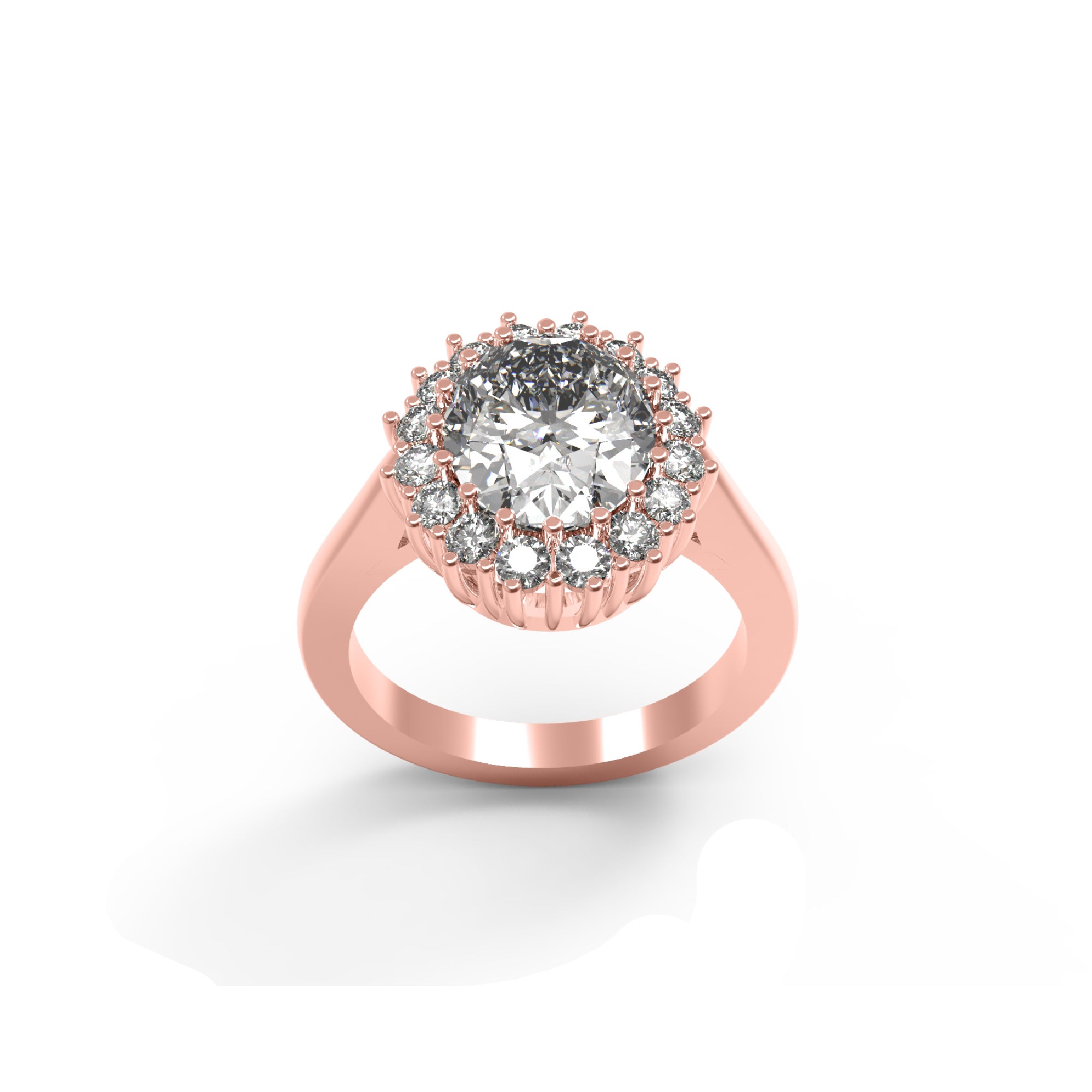 RKC Oval geschnittener Moissanit-Halo-Hochzeitstagsring, 925er Sterlingsilber, 14 Karat Gelbgold vergoldet, Gewicht 4 g, Breite 2,50 mm