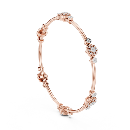 925 Silver Moissanite Floral Station Bangle 14k Gold Plated