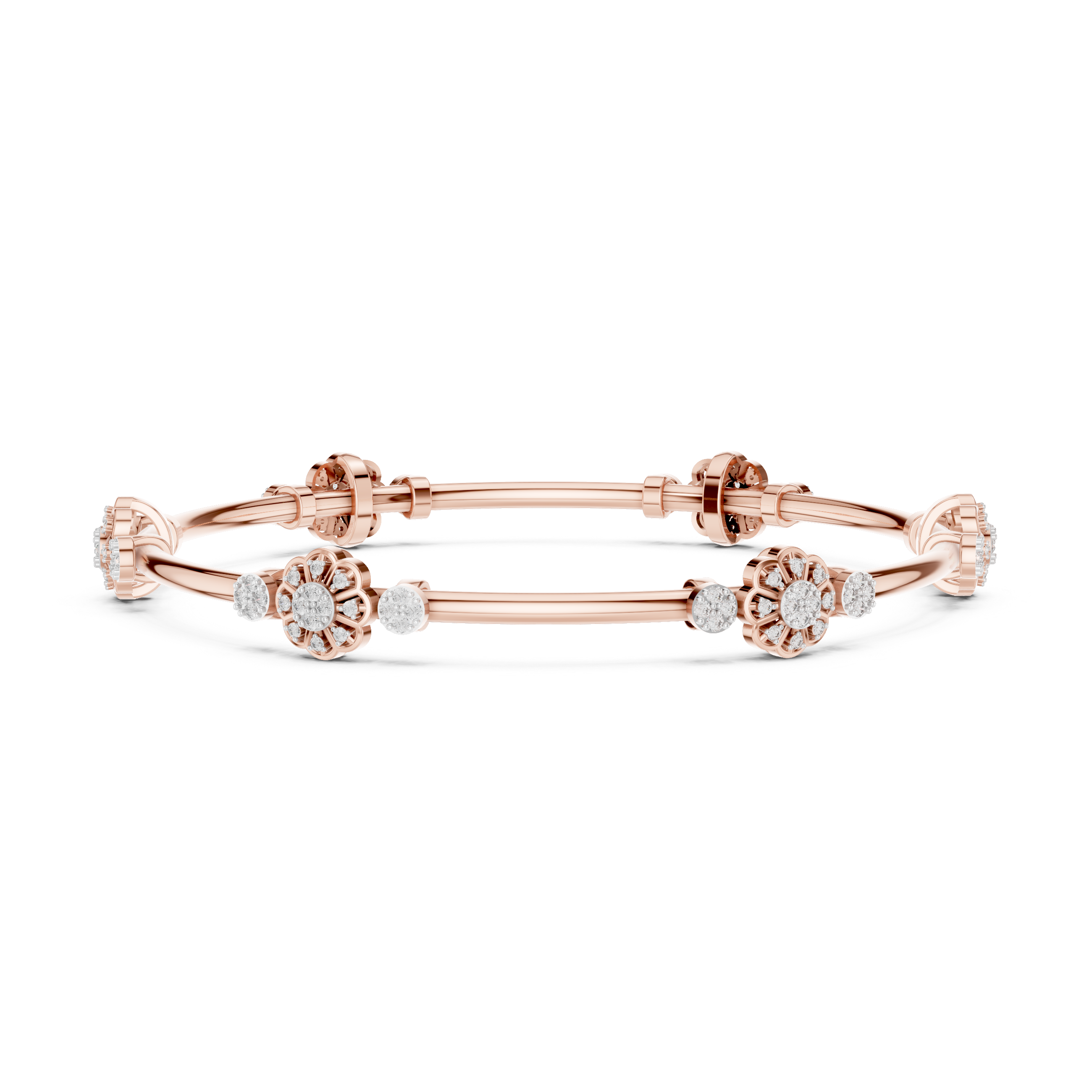 925 Silver Moissanite Floral Station Bangle 14k Gold Plated