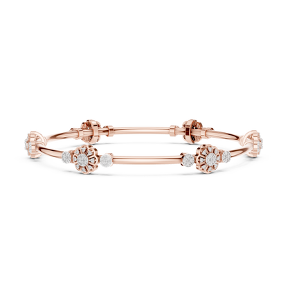 925 Silver Moissanite Floral Station Bangle 14k Gold Plated