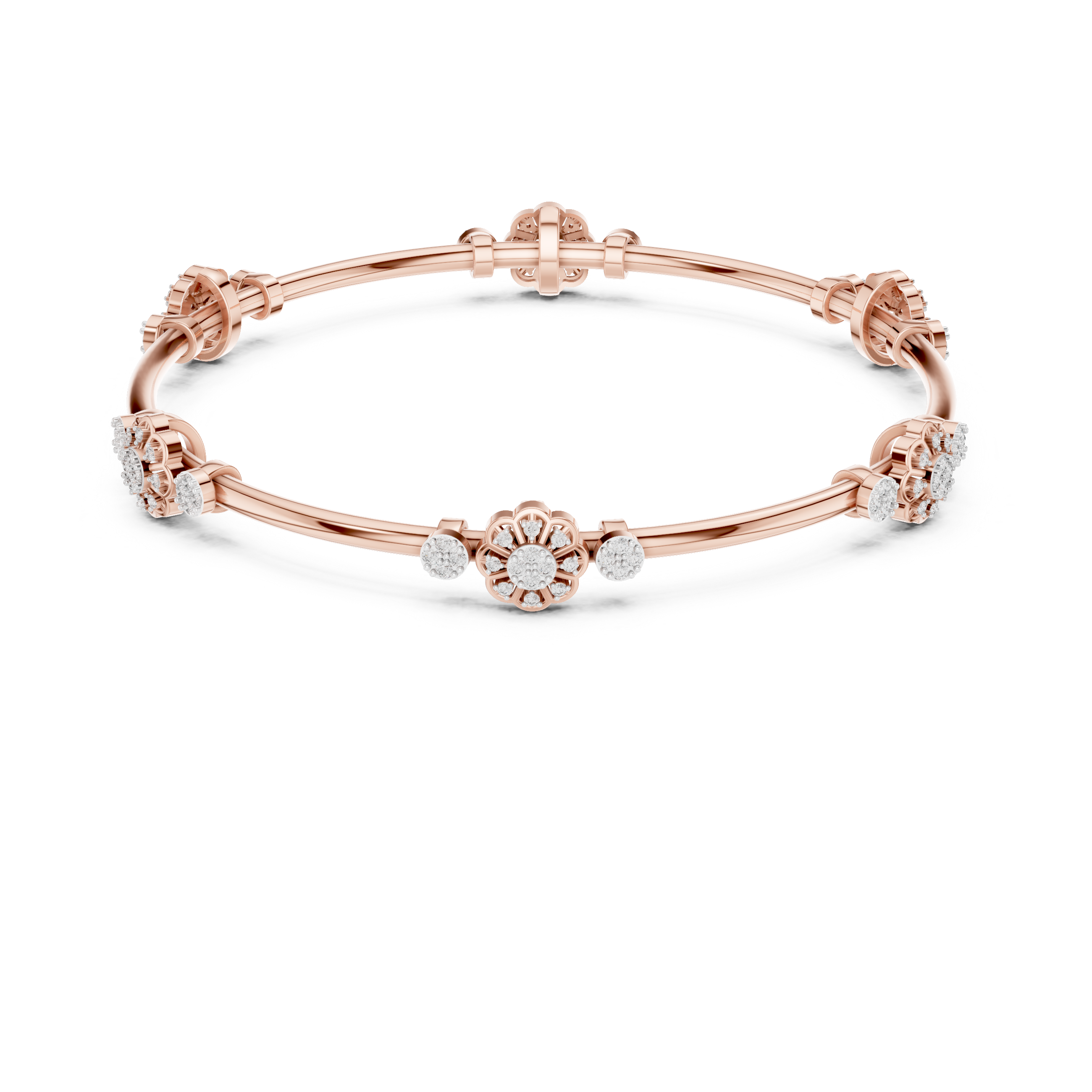 925 Silver Moissanite Floral Station Bangle 14k Gold Plated