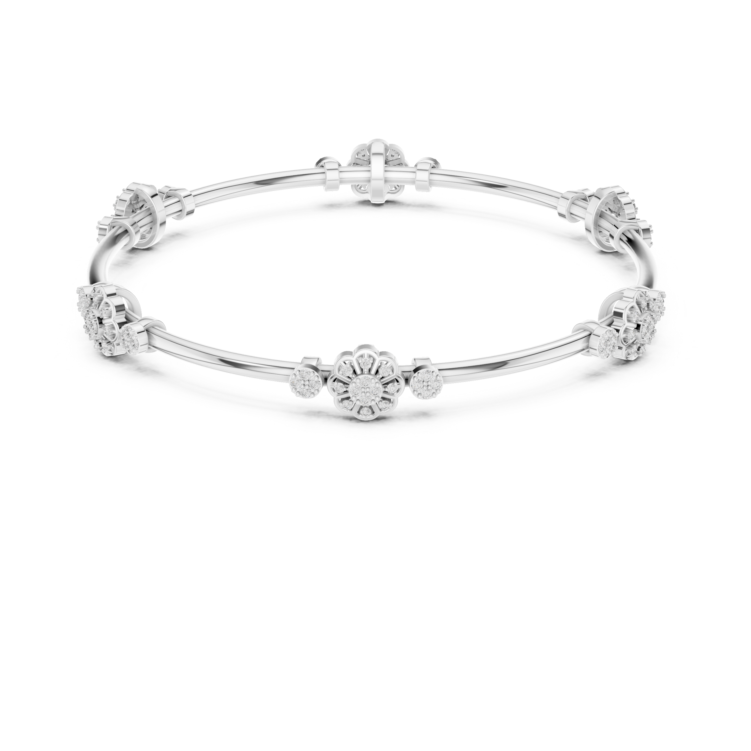 925 Silver Moissanite Floral Station Bangle 14k Gold Plated