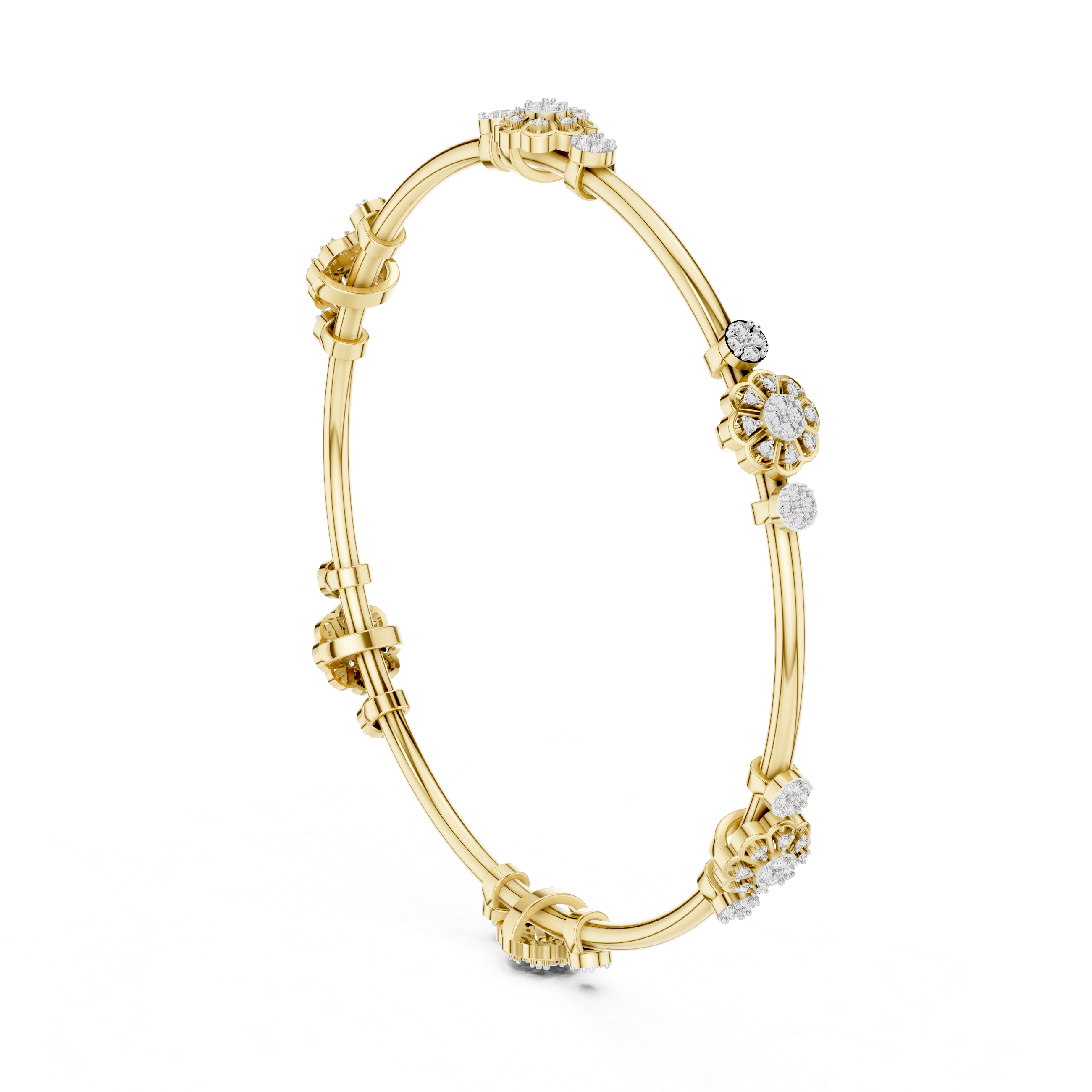 925 Silver Moissanite Floral Station Bangle 14k Gold Plated