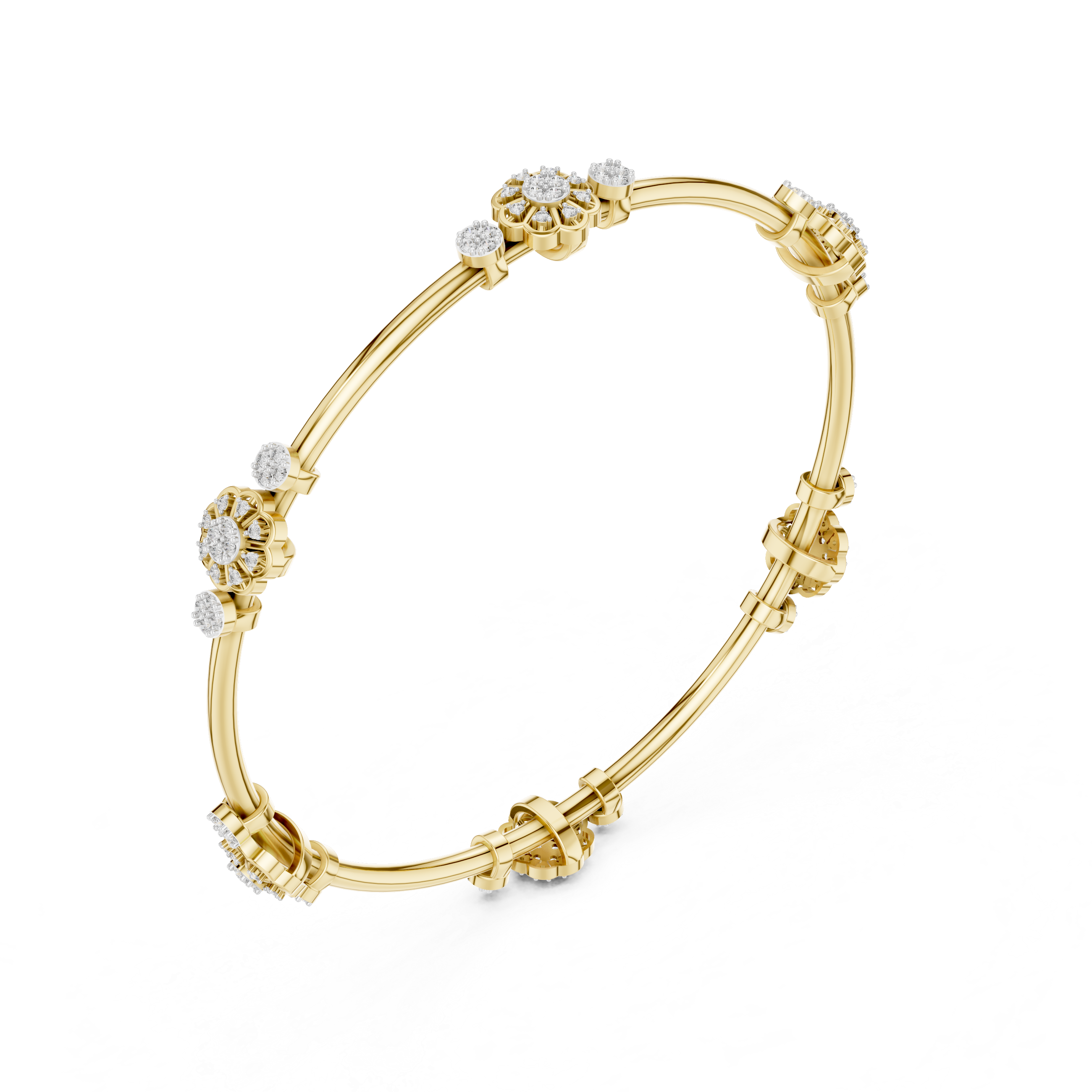 925 Silver Moissanite Floral Station Bangle 14k Gold Plated