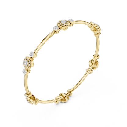 925 Silver Moissanite Floral Station Bangle 14k Gold Plated