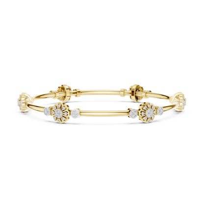 925 Silver Moissanite Floral Station Bangle 14k Gold Plated