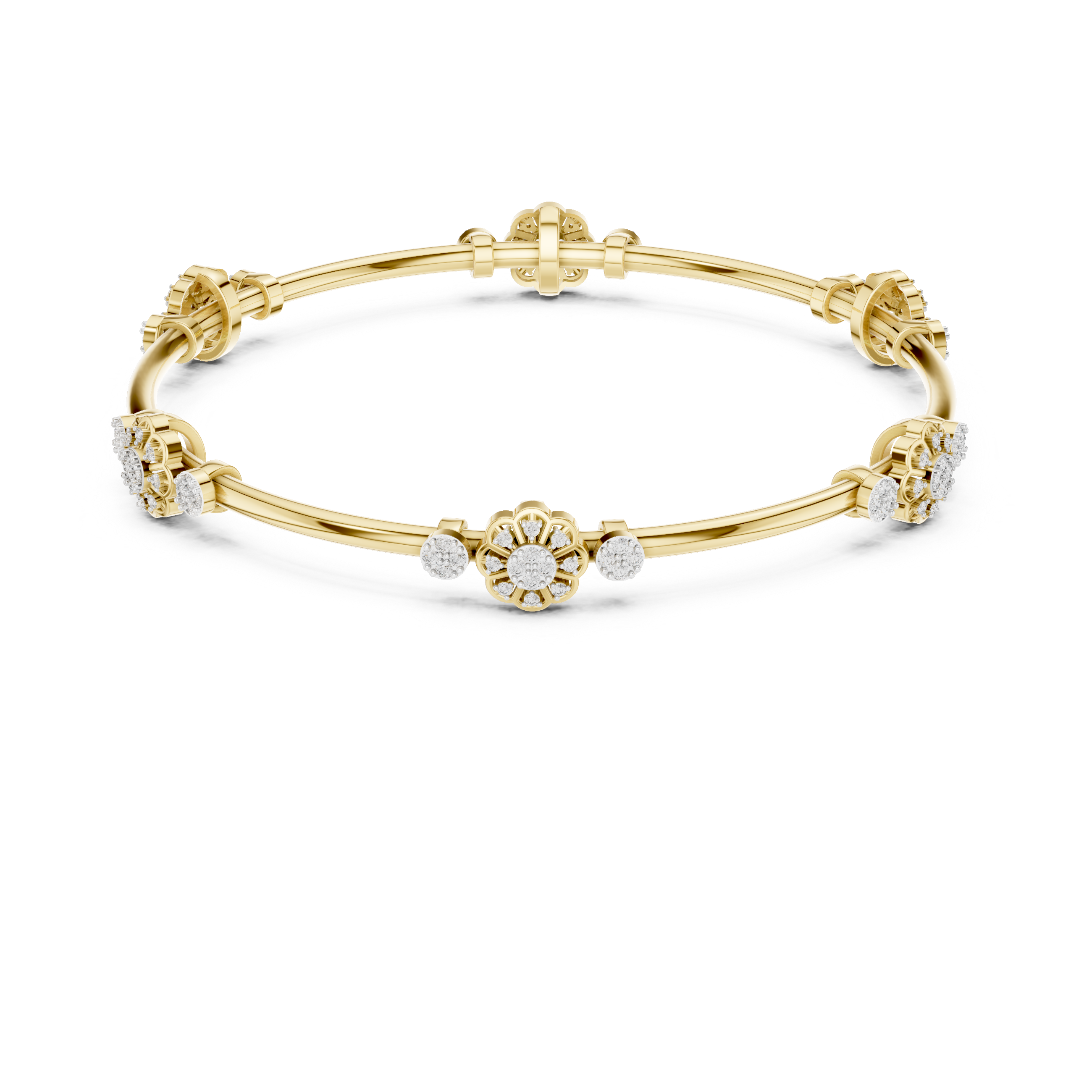 925 Silver Moissanite Floral Station Bangle 14k Gold Plated
