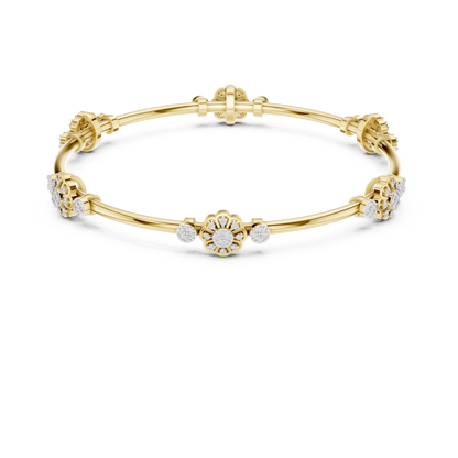 925 Silver Moissanite Floral Station Bangle 14k Gold Plated