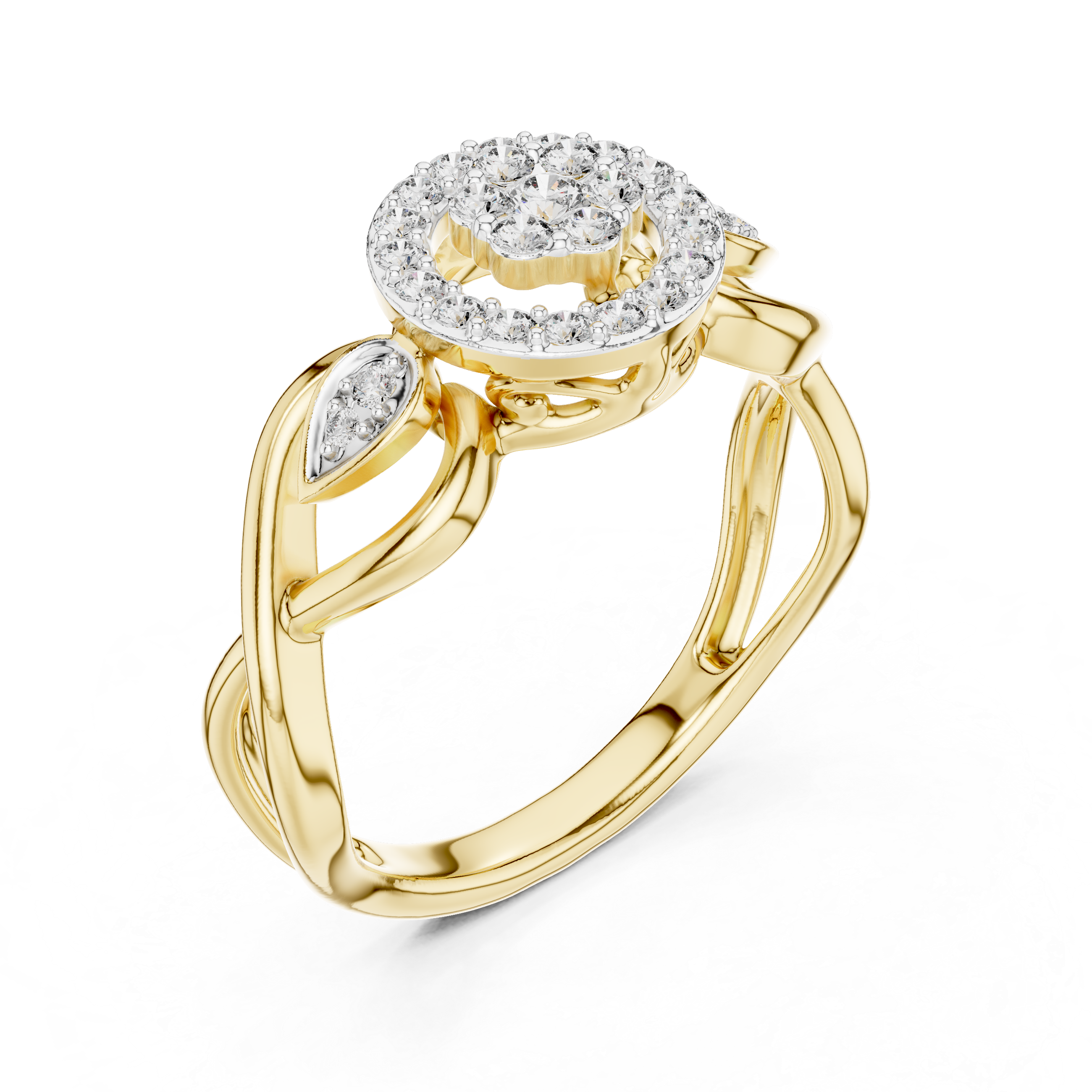 925 Silver Moissanite Cluster Halo Cocktail Ring 14K Gold Plated