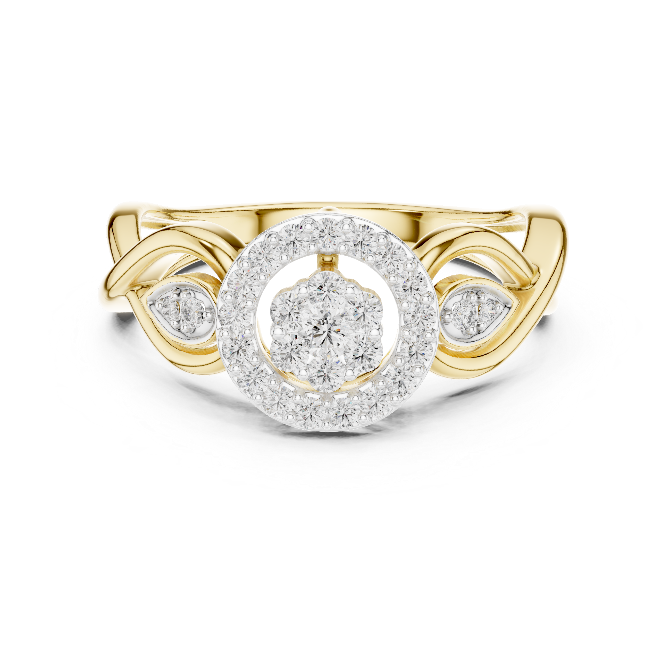 925 Silver Moissanite Cluster Halo Cocktail Ring 14K Gold Plated