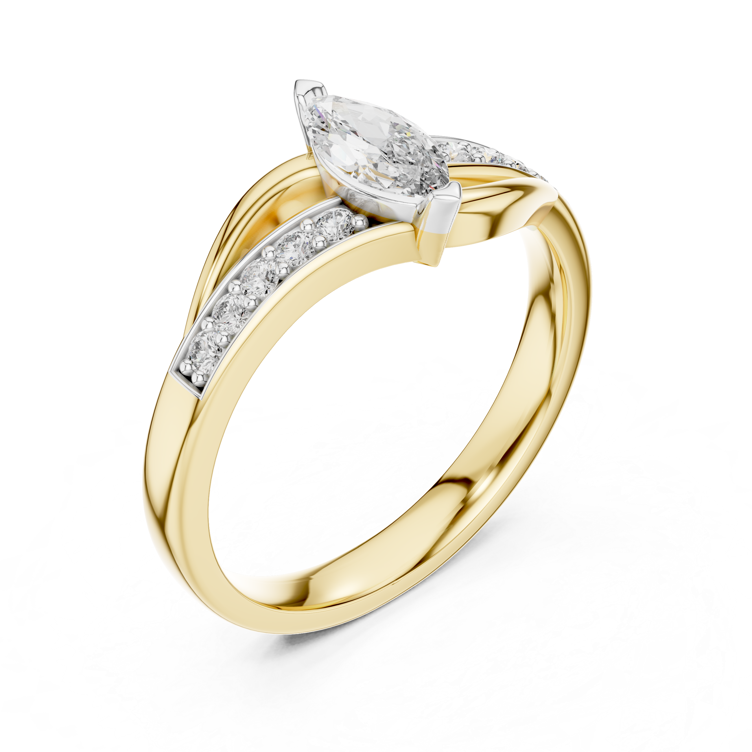 925 Silver Moissanite Bypass Solitaire Ring 14K Gold Plated