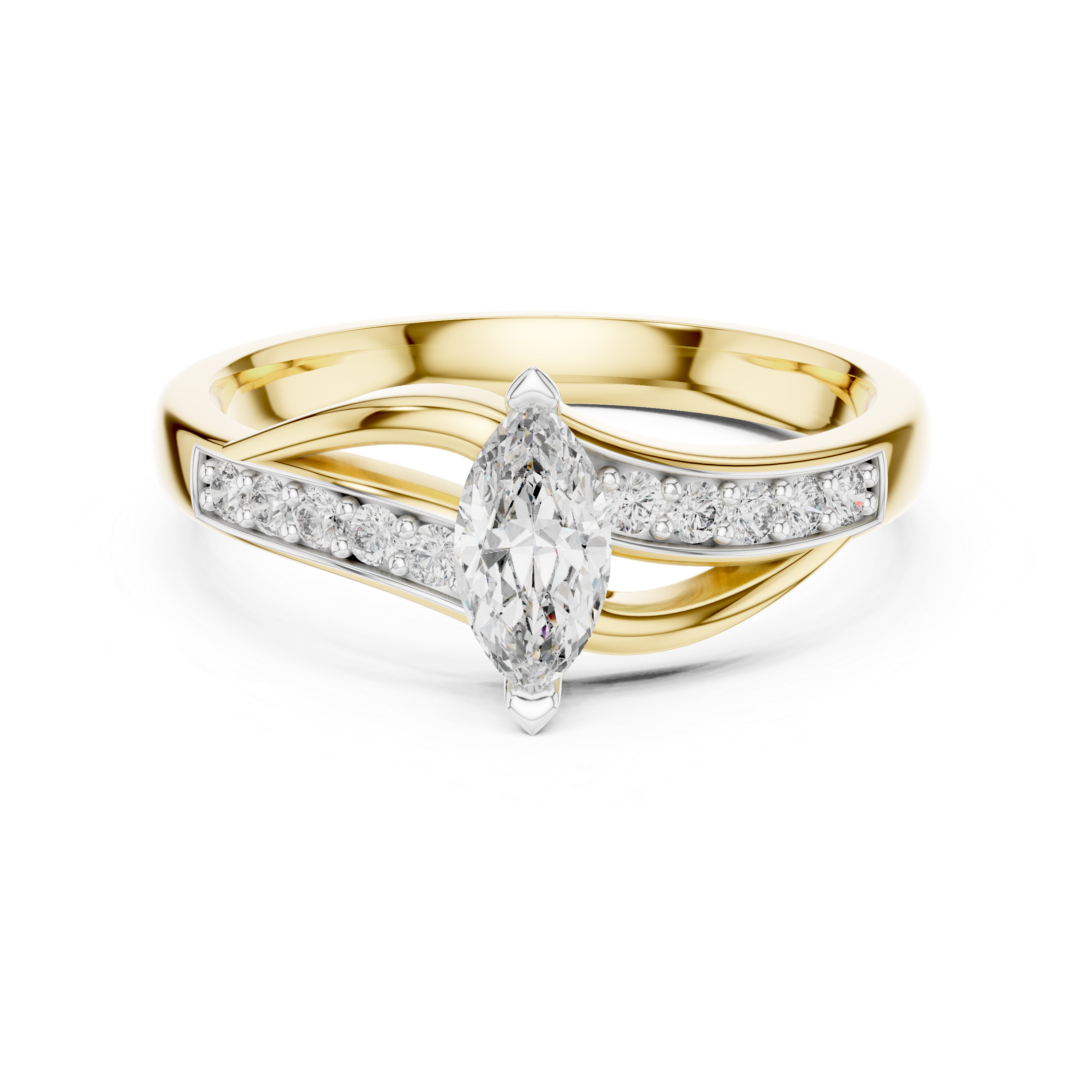 925 Silver Moissanite Bypass Solitaire Ring 14K Gold Plated