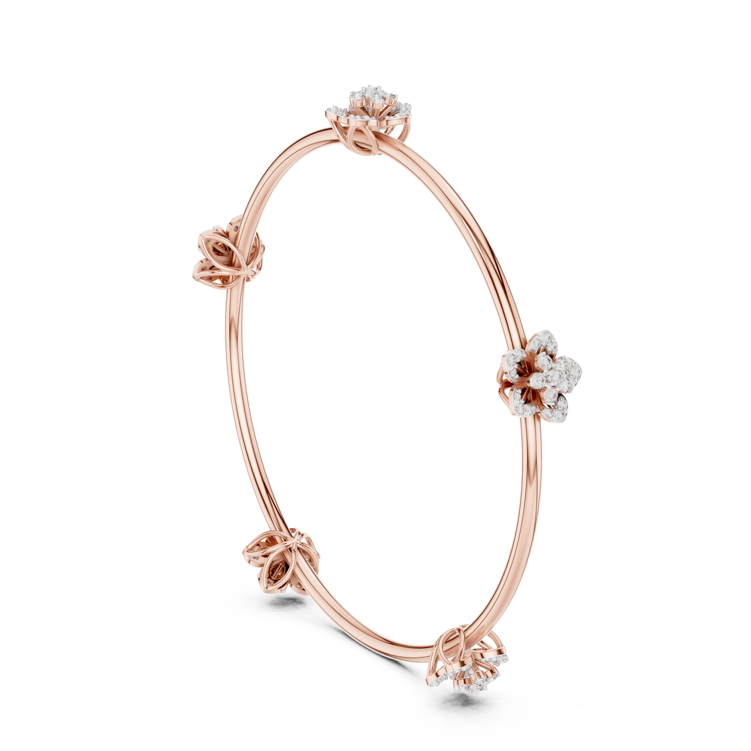925 Silver Moissanite Floral Station Bangle 14k Gold Plated