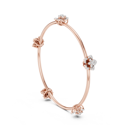 925 Silver Moissanite Floral Station Bangle 14k Gold Plated