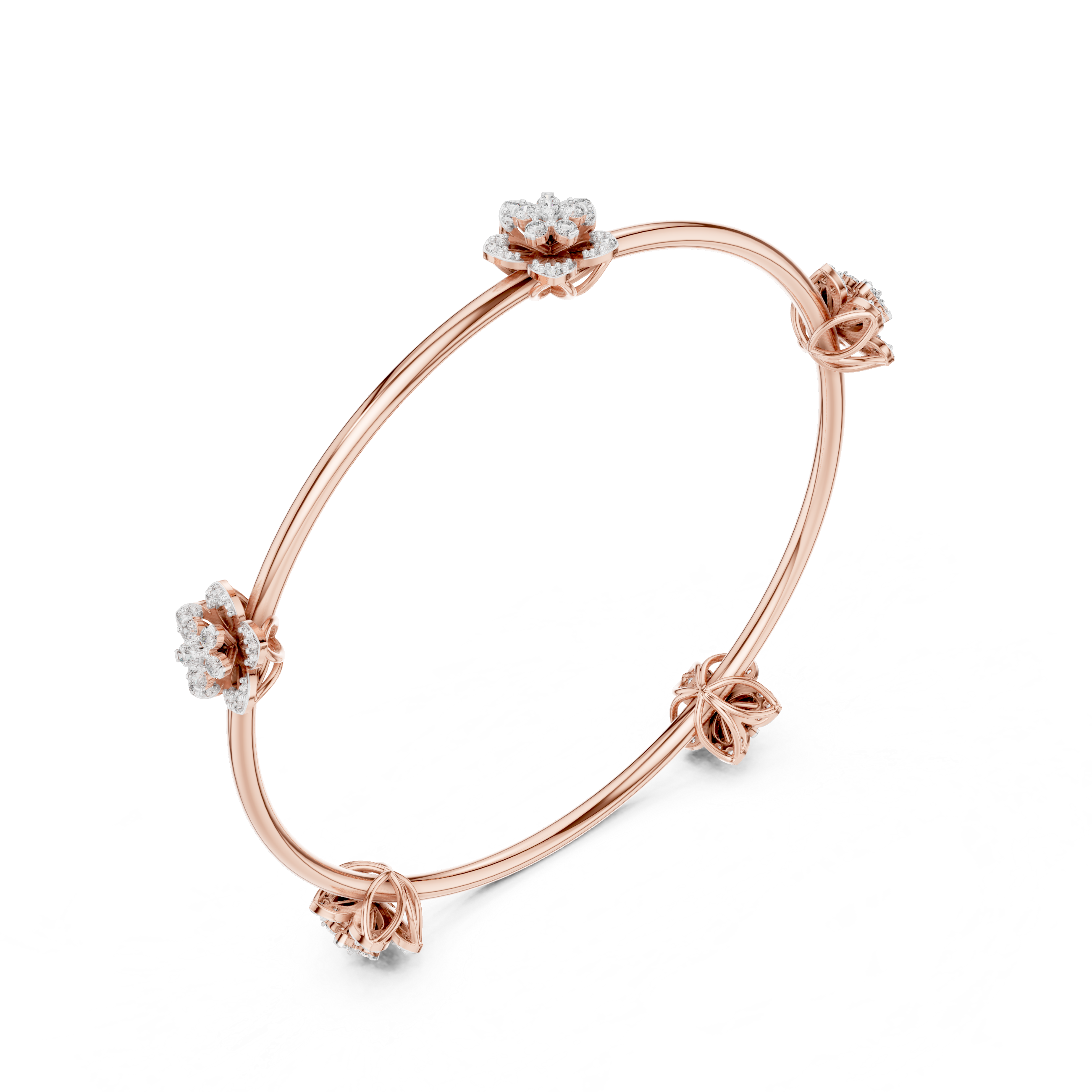 925 Silver Moissanite Floral Station Bangle 14k Gold Plated