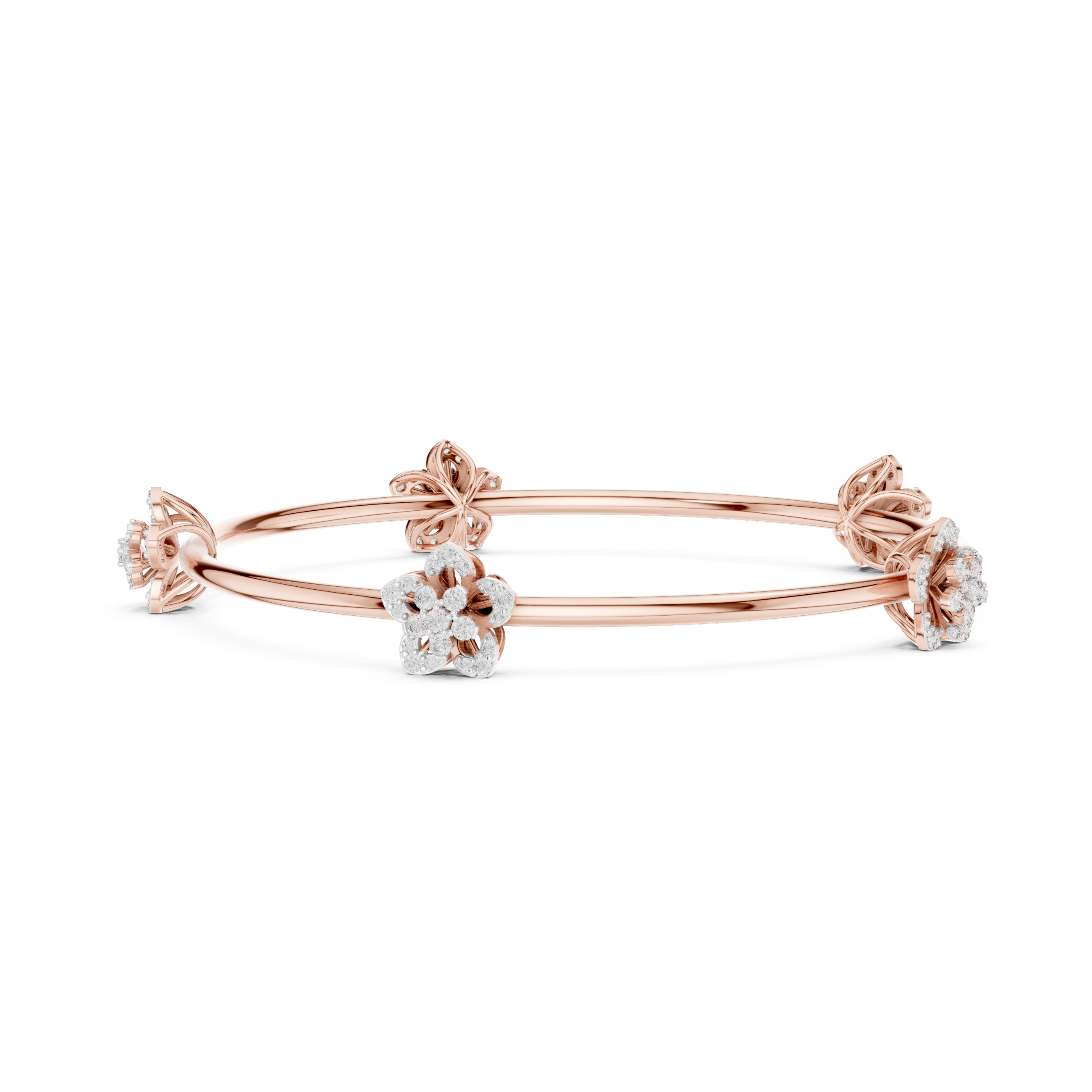 925 Silver Moissanite Floral Station Bangle 14k Gold Plated