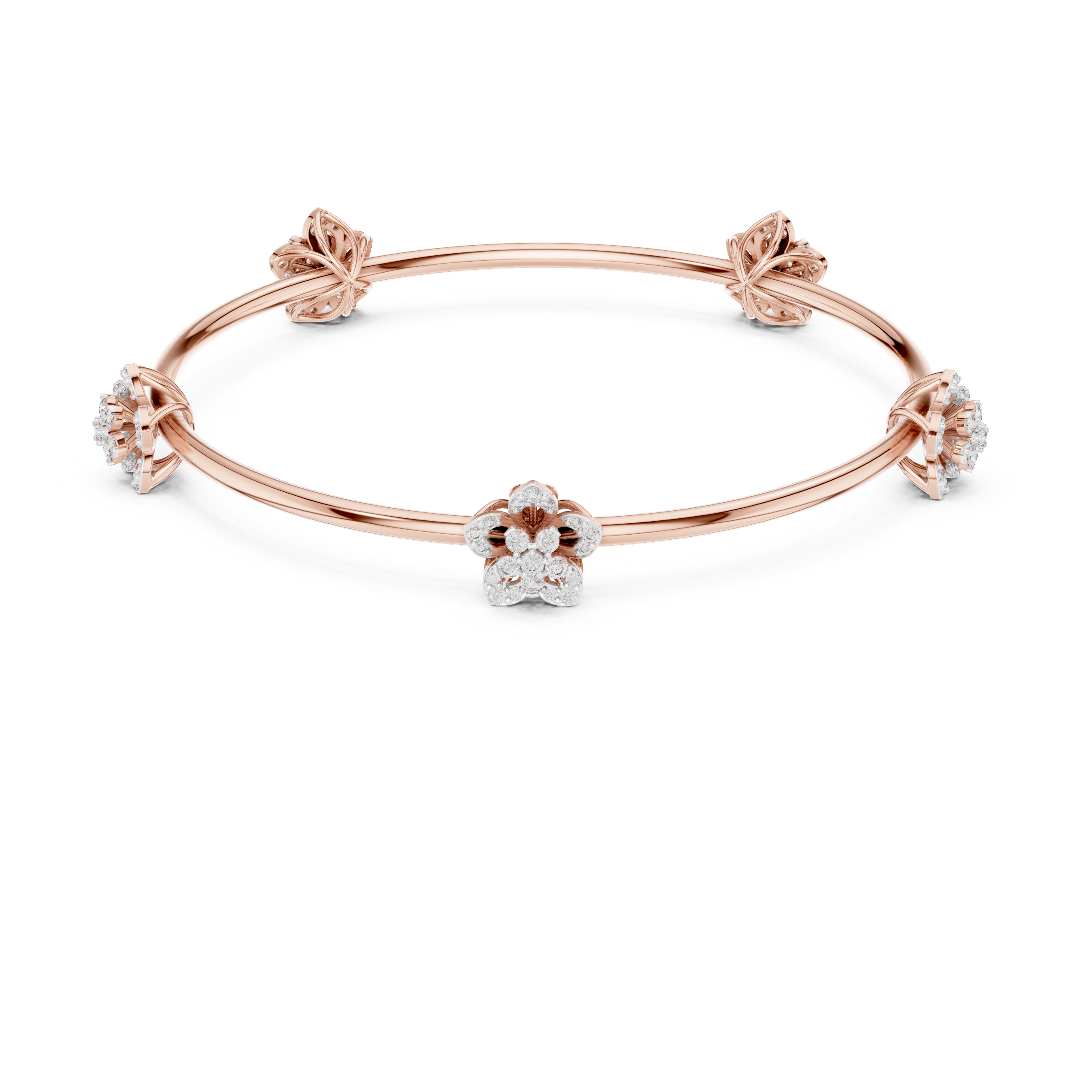 925 Silver Moissanite Floral Station Bangle 14k Gold Plated