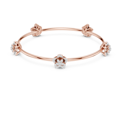 925 Silver Moissanite Floral Station Bangle 14k Gold Plated