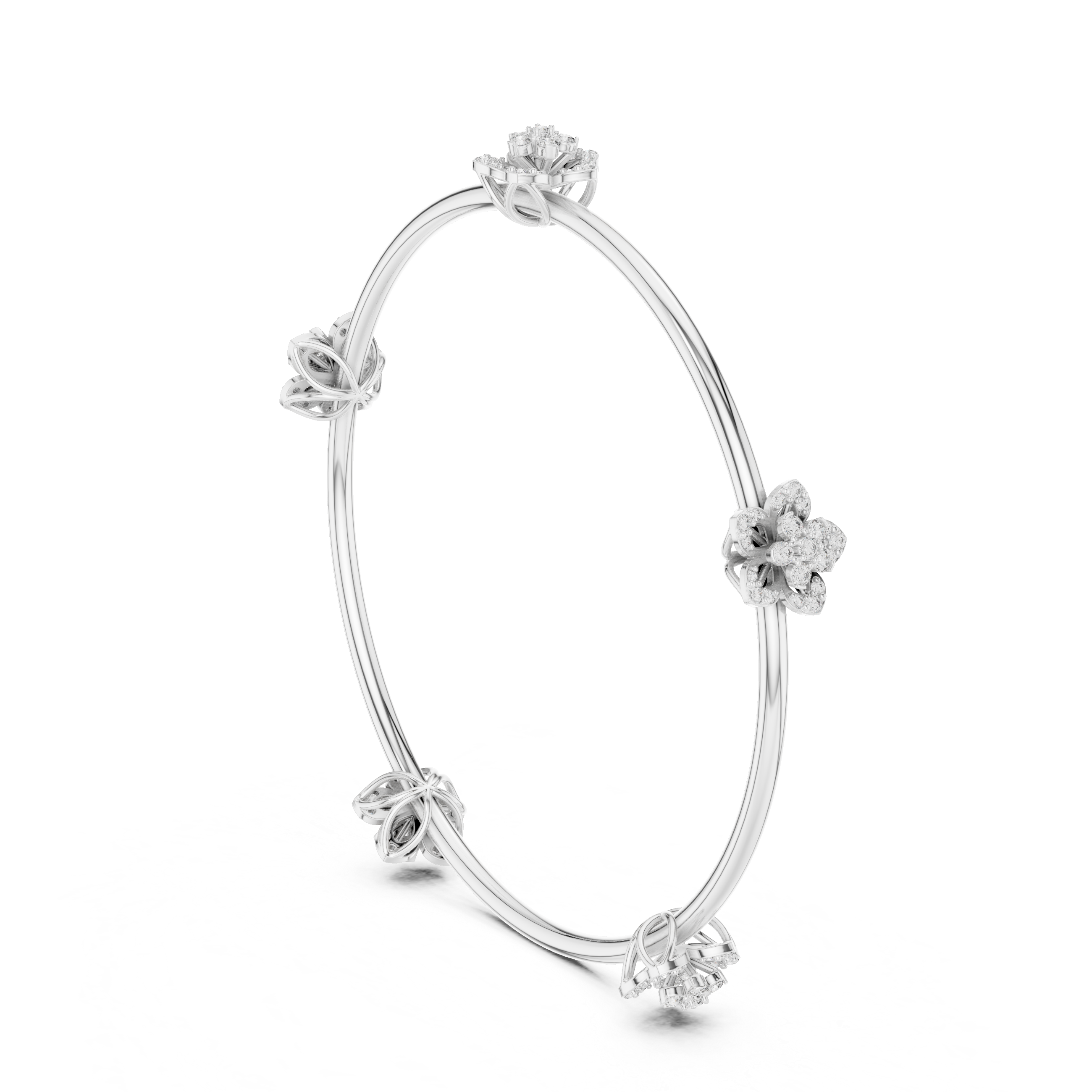 925 Silver Moissanite Floral Station Bangle 14k Gold Plated