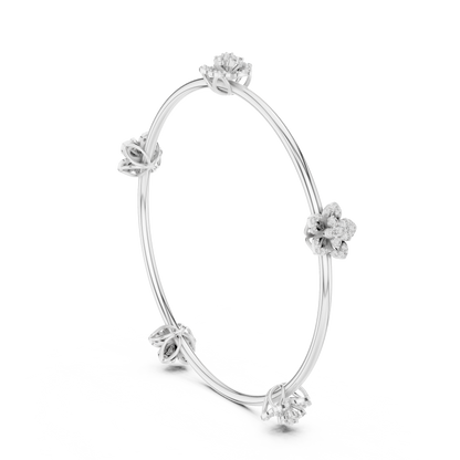 925 Silver Moissanite Floral Station Bangle 14k Gold Plated