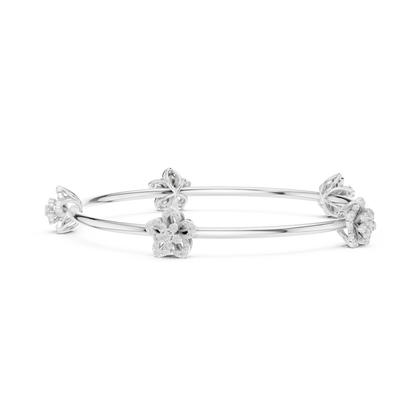 925 Silver Moissanite Floral Station Bangle 14k Gold Plated