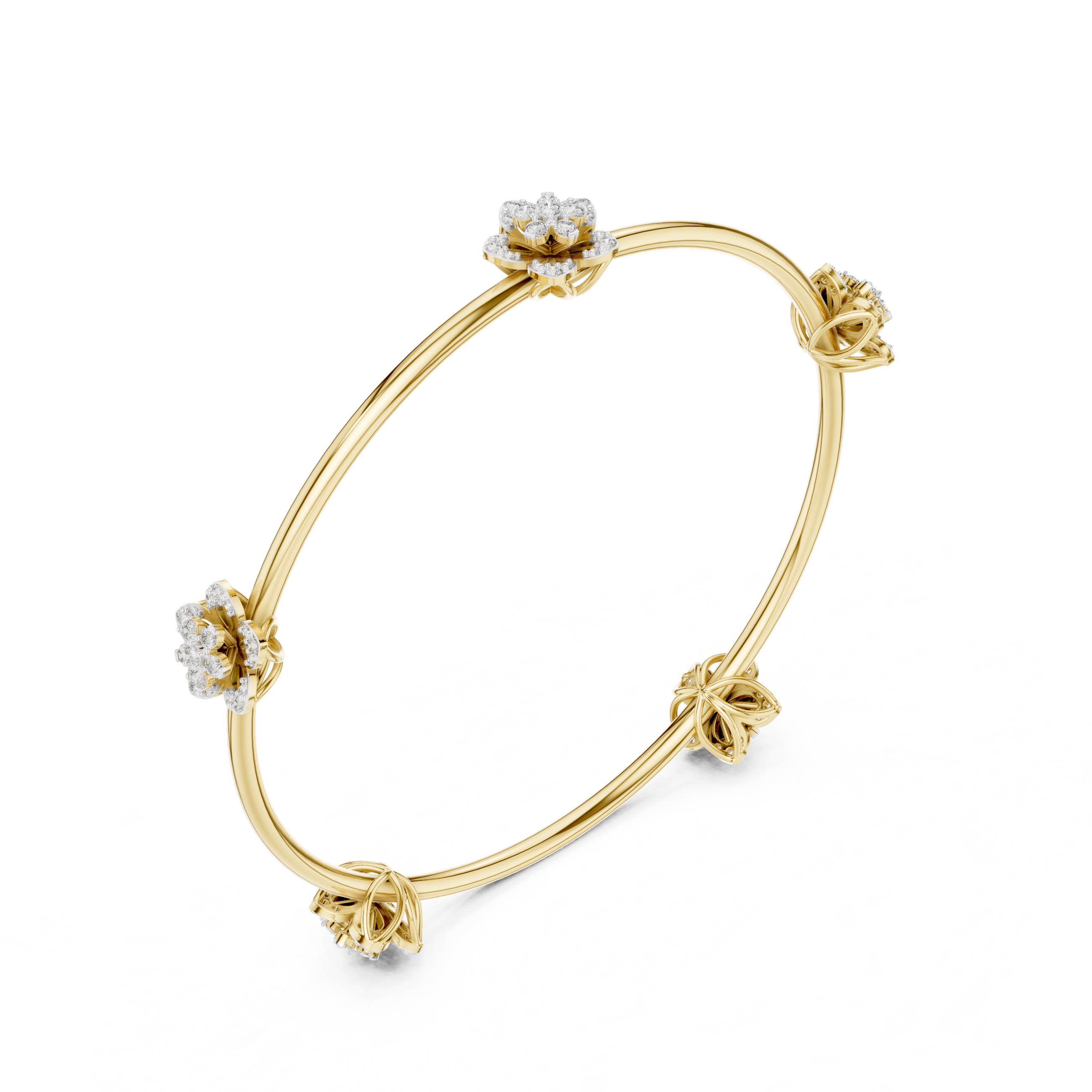 925 Silver Moissanite Floral Station Bangle 14k Gold Plated