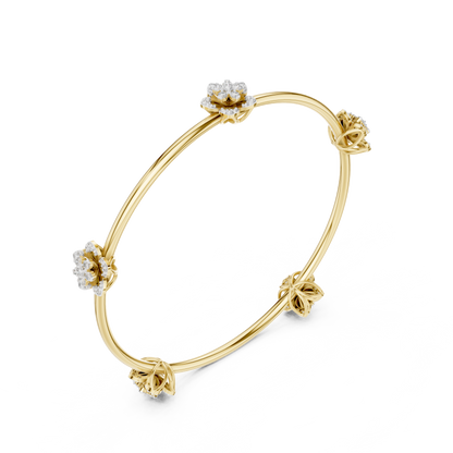 925 Silver Moissanite Floral Station Bangle 14k Gold Plated