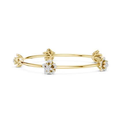 925 Silver Moissanite Floral Station Bangle 14k Gold Plated