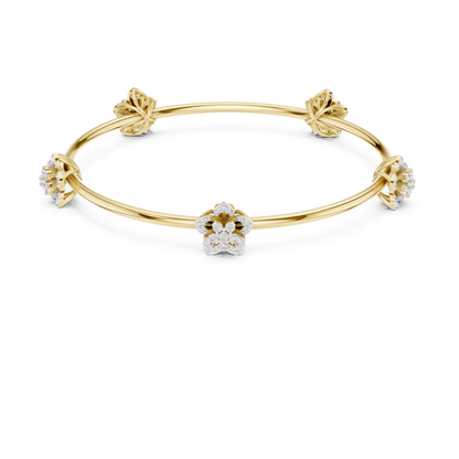 925 Silver Moissanite Floral Station Bangle 14k Gold Plated