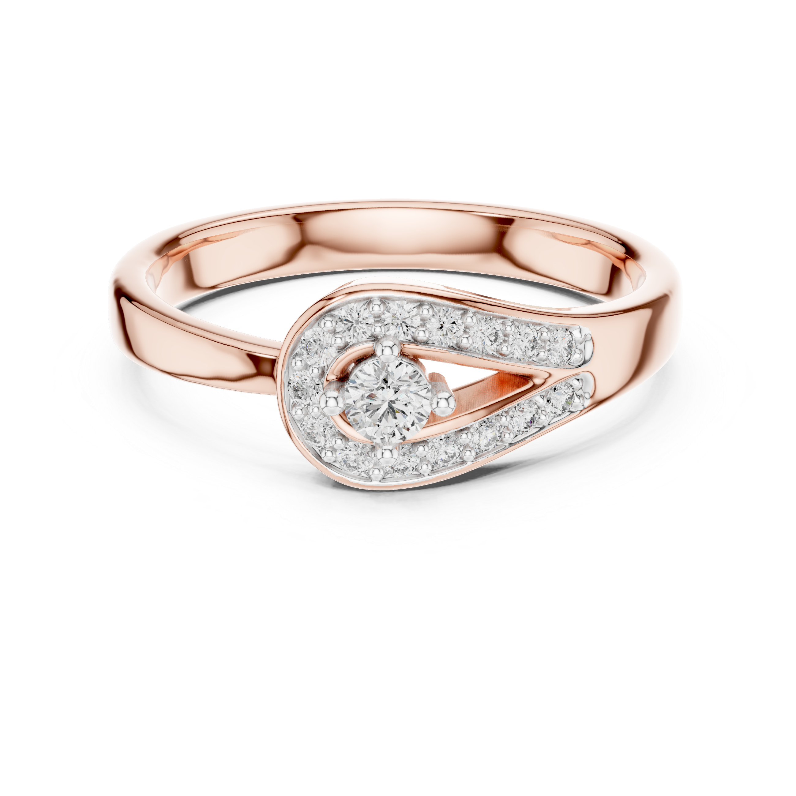 925 Silver Moissanite Teardrop Bypass Halo Ring 14K Gold Plated