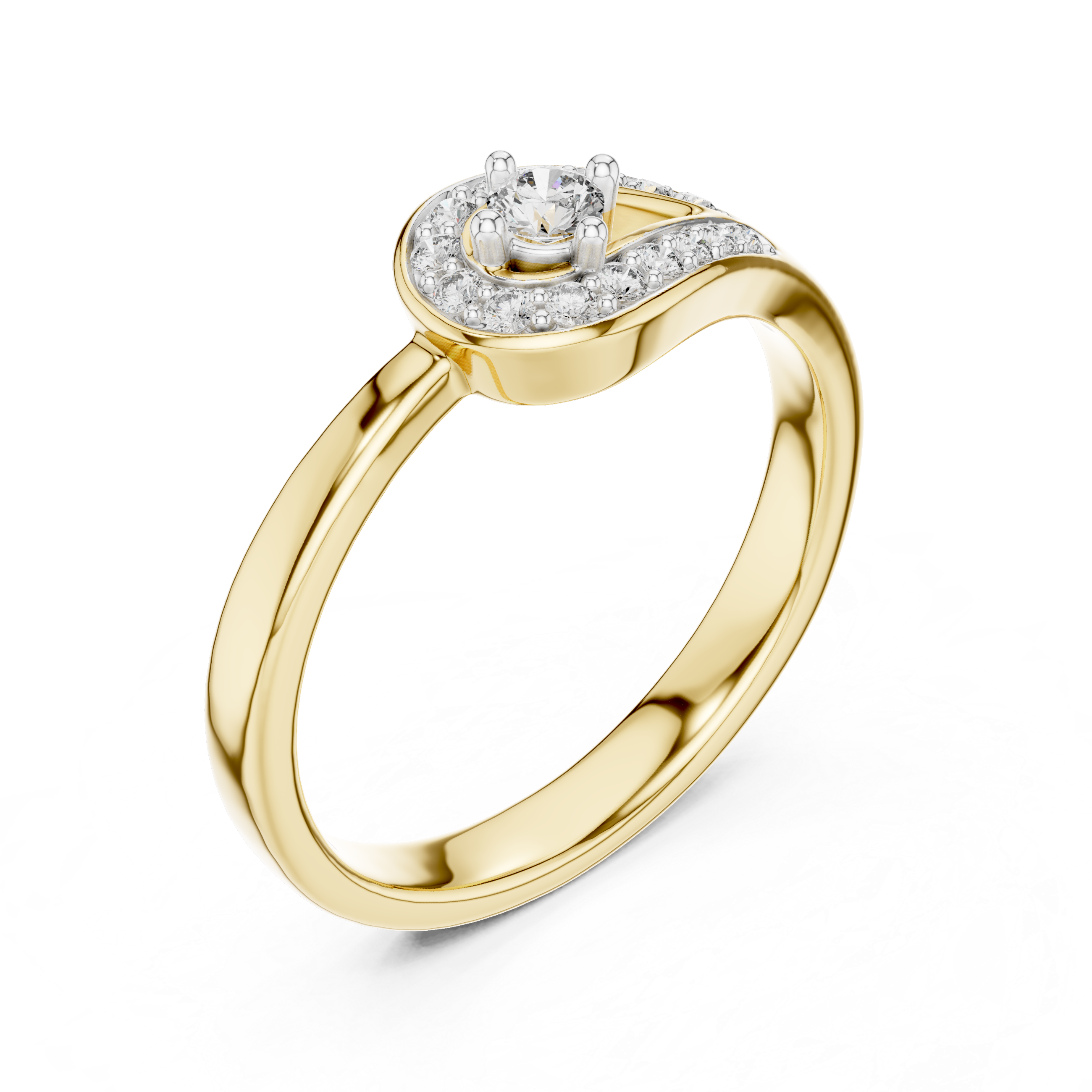 925 Silver Moissanite Teardrop Bypass Halo Ring 14K Gold Plated