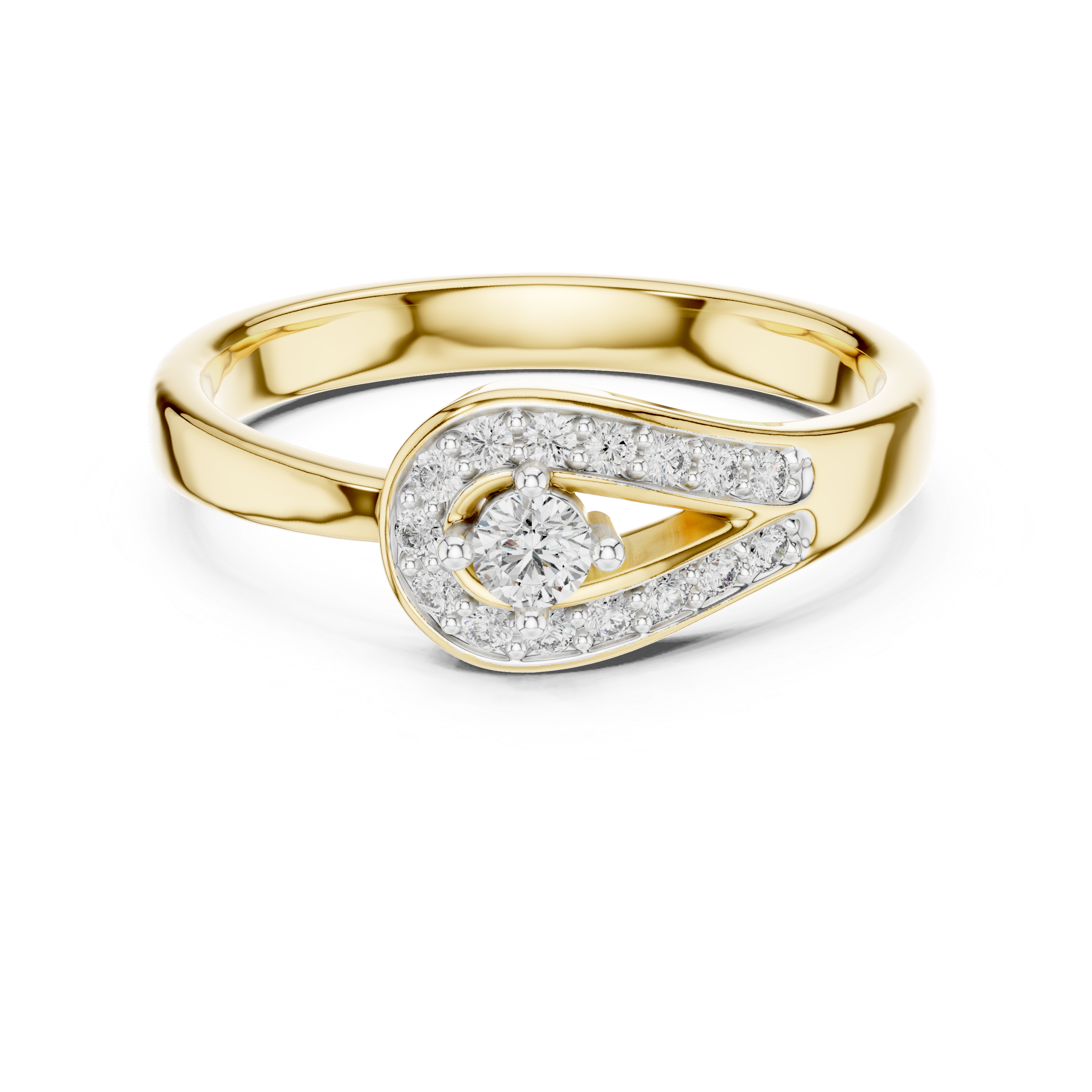 925 Silver Moissanite Teardrop Bypass Halo Ring 14K Gold Plated