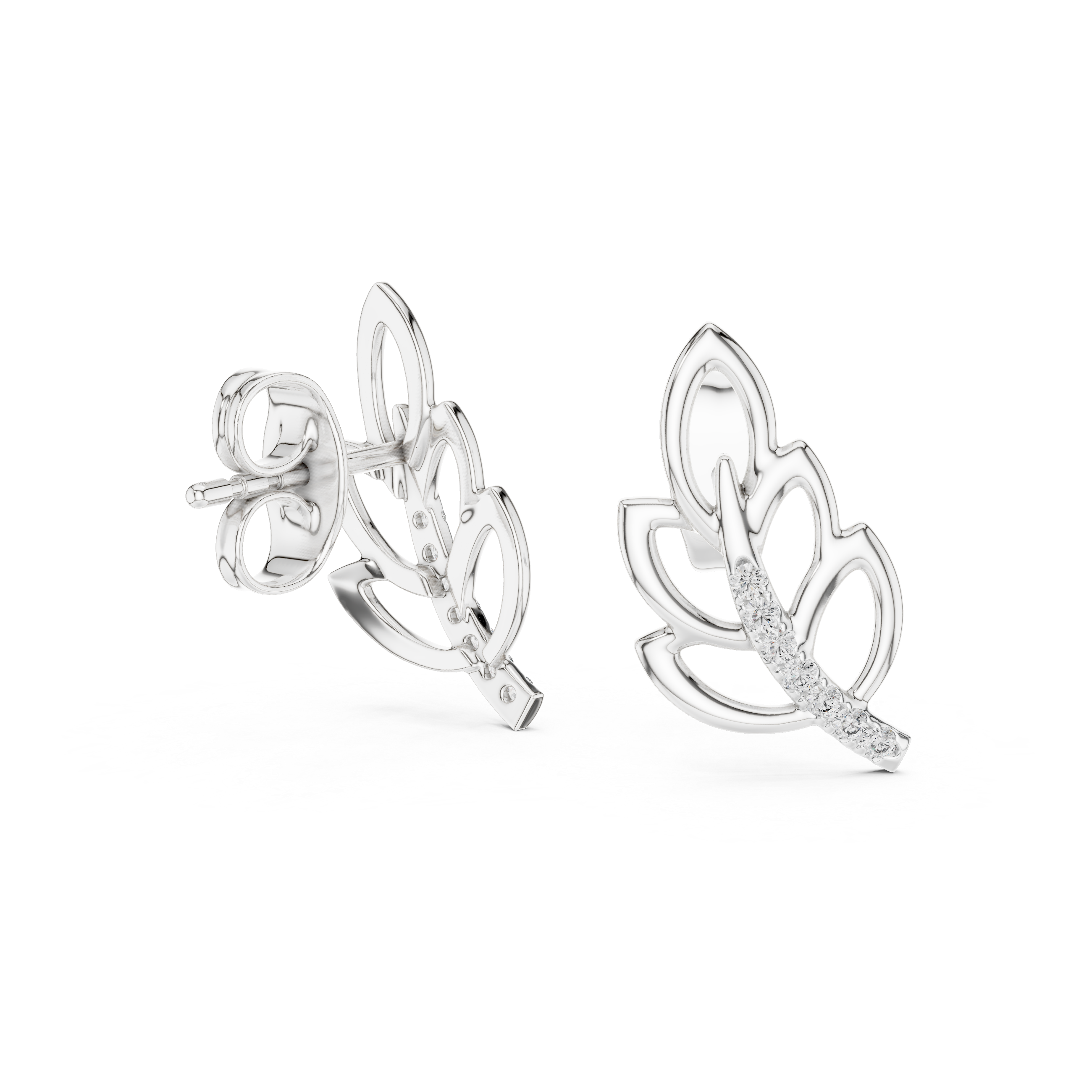 925 Silver Moissanite Nature-Inspired Leaf Stud Earrings – 14K Gold Plated