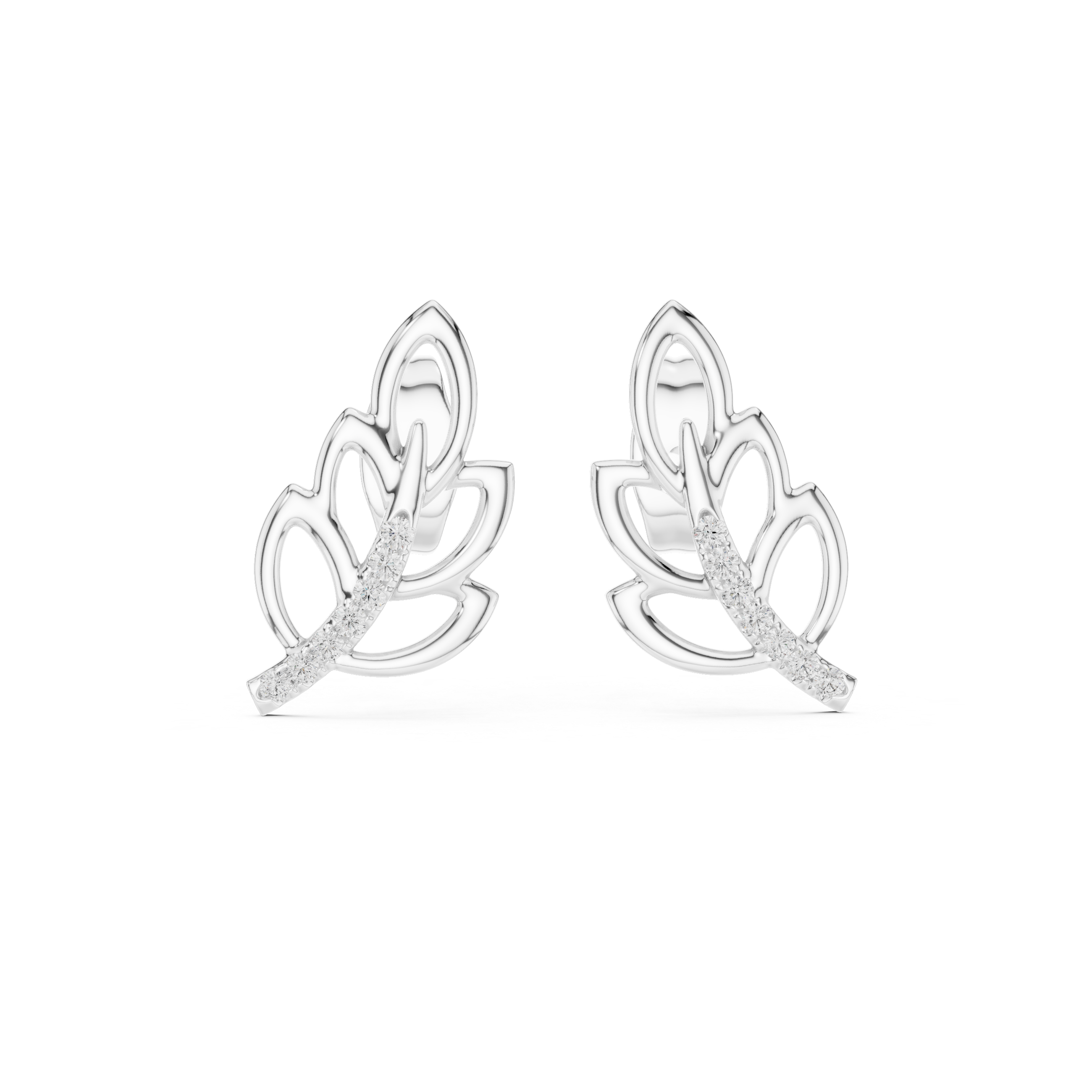 925 Silver Moissanite Nature-Inspired Leaf Stud Earrings – 14K Gold Plated