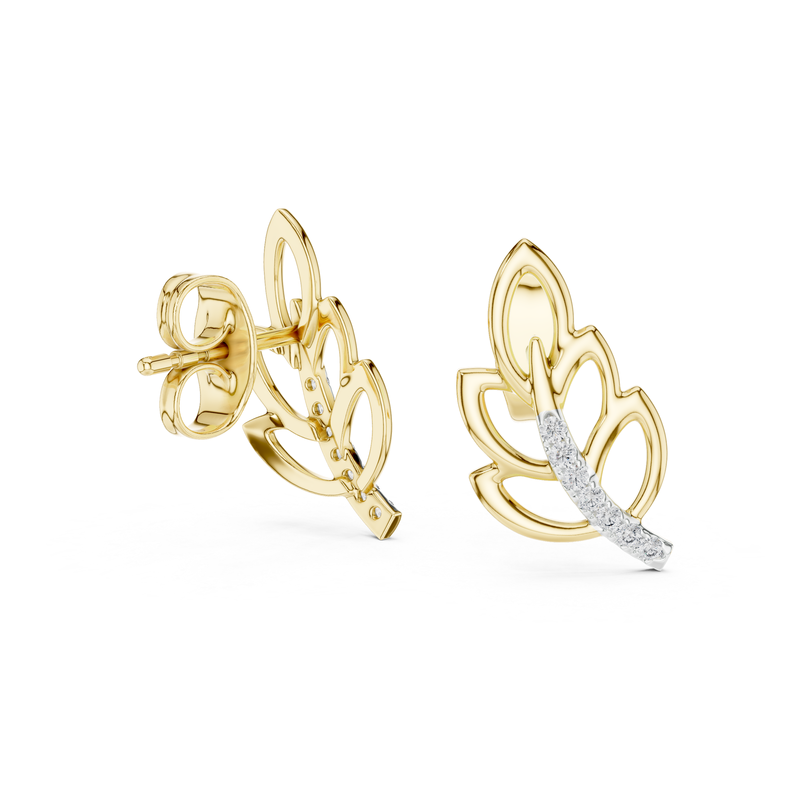 925 Silver Moissanite Nature-Inspired Leaf Stud Earrings – 14K Gold Plated