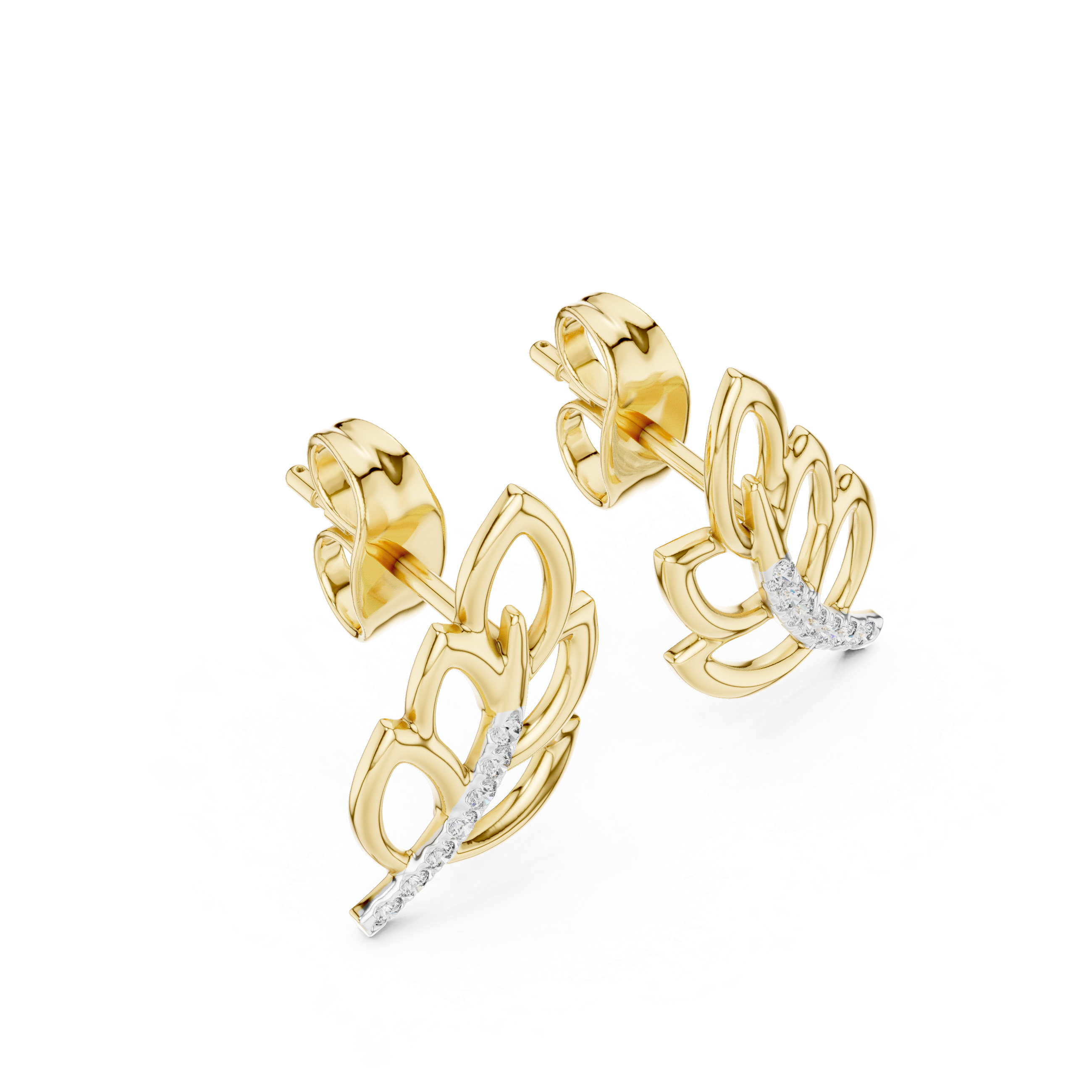 925 Silver Moissanite Nature-Inspired Leaf Stud Earrings – 14K Gold Plated