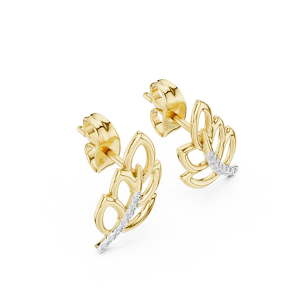 925 Silver Moissanite Nature-Inspired Leaf Stud Earrings – 14K Gold Plated