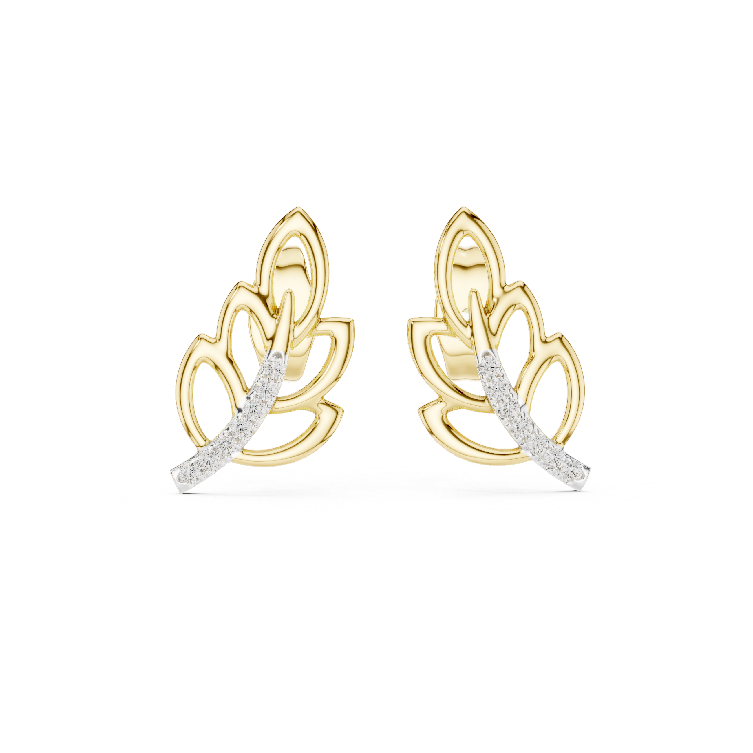 925 Silver Moissanite Nature-Inspired Leaf Stud Earrings – 14K Gold Plated